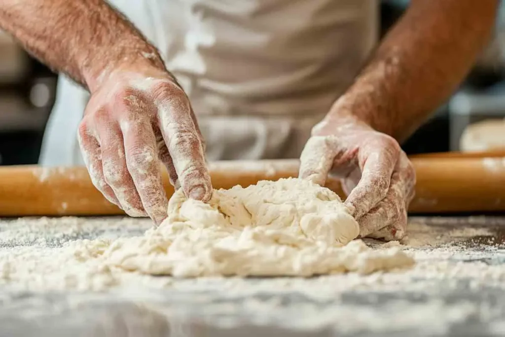 Shaping the gipfeli pastry