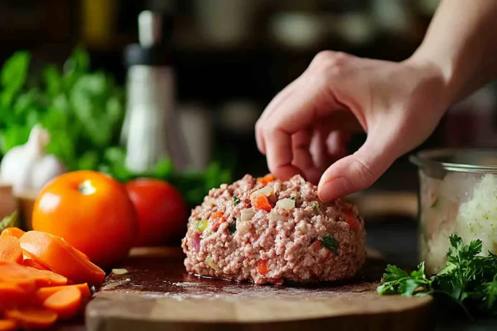 preparing meat for the creole meatloaf