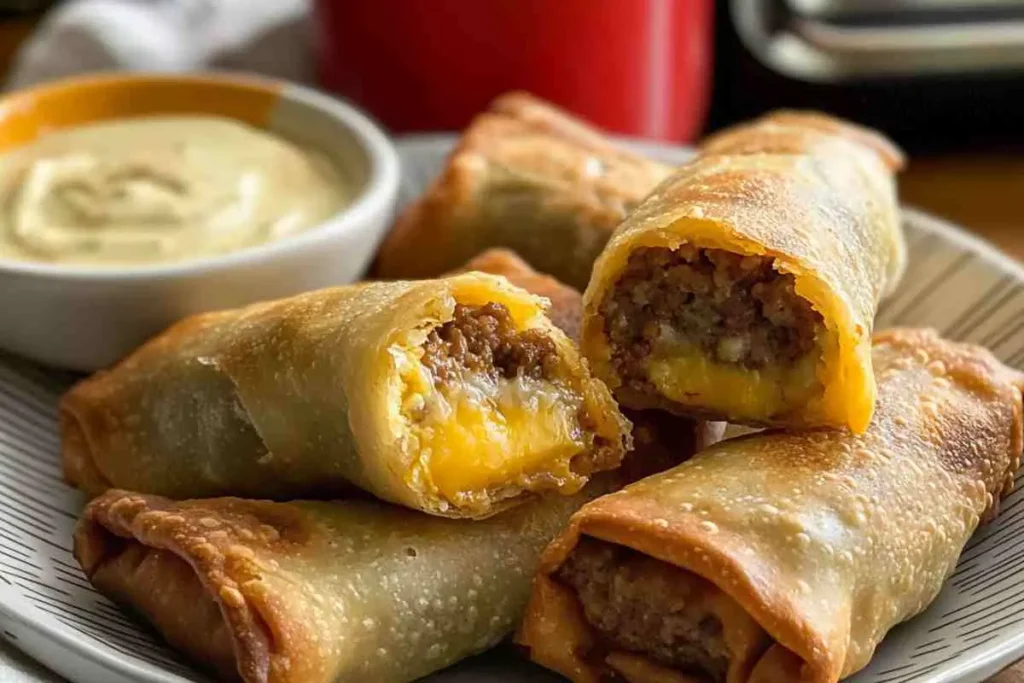 Preparing Air Fryer Cheeseburger Egg Rolls