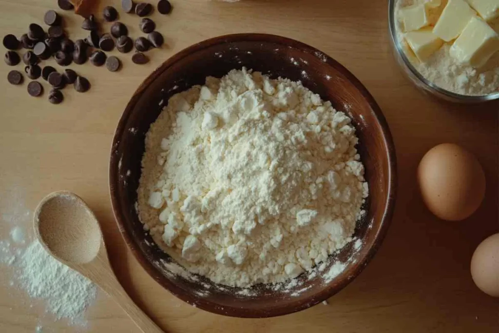 Ingredients for making chocolate chip muffins.