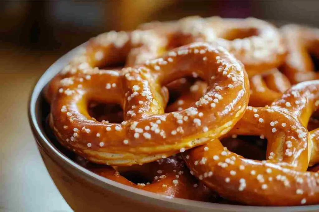 A snack board with honey mustard pretzels, cheese, nuts, and dips.