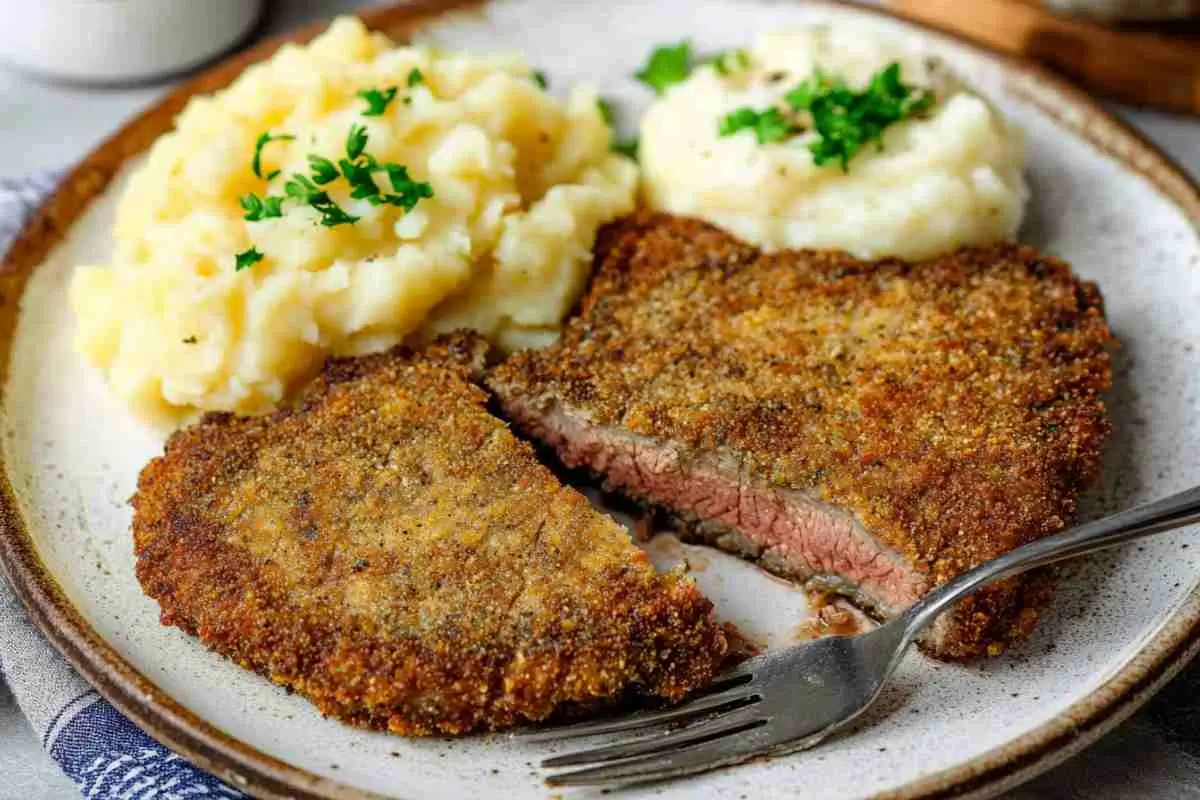 Crispy Milanesa Steak with mashed potatoes