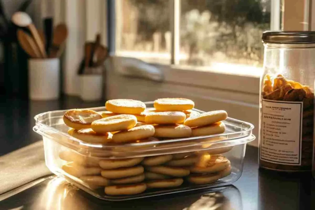 Mini pancakes stored in a freezer-safe container