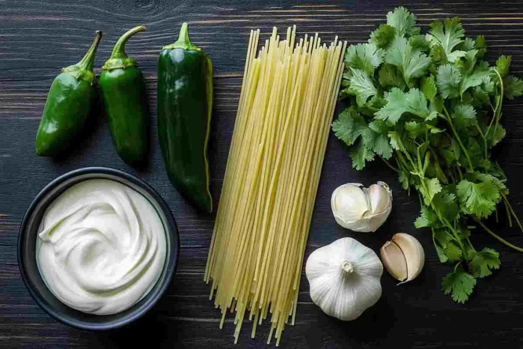 Fresh ingredients for making Green Spaghetti