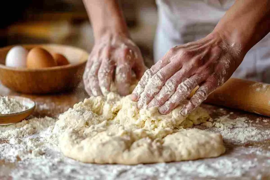 Preparing dough for homemade chocolate glazed donuts