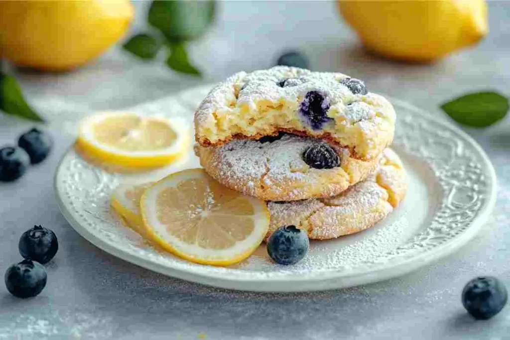 lemon blueberry cookies on a dessert plate