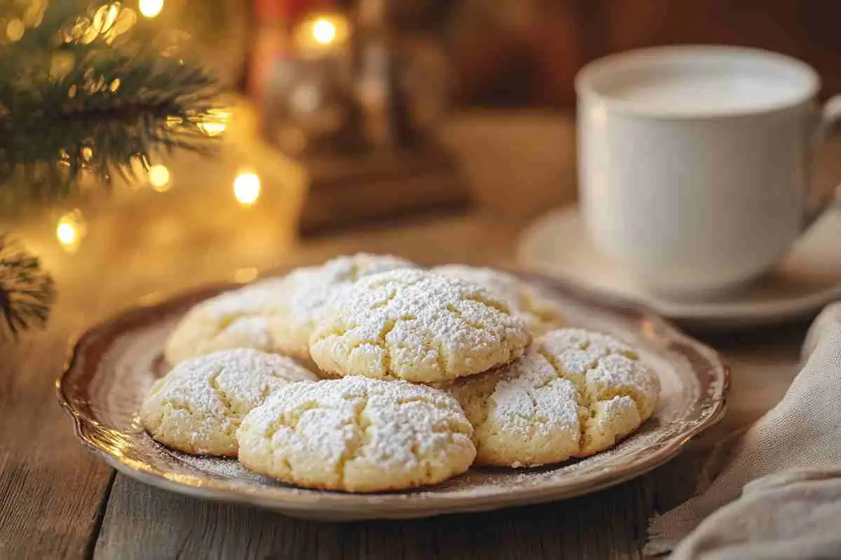 Freshly baked Cool Whip cookies with powdered sugar