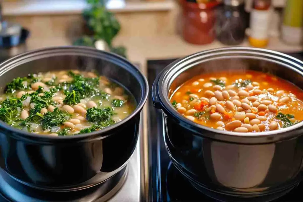 Flavorful White Bean and Kale Soup with Garnishes